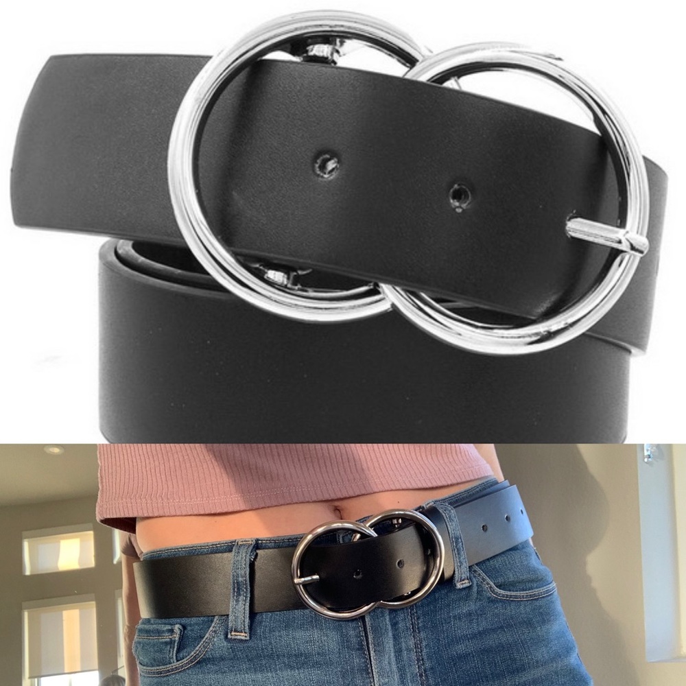 Black/Silver Double O-Ring Belt - Picture 2 of 2